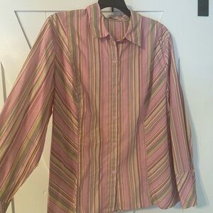 Striped Pink and Women’s No Iron Button Front Blouse
